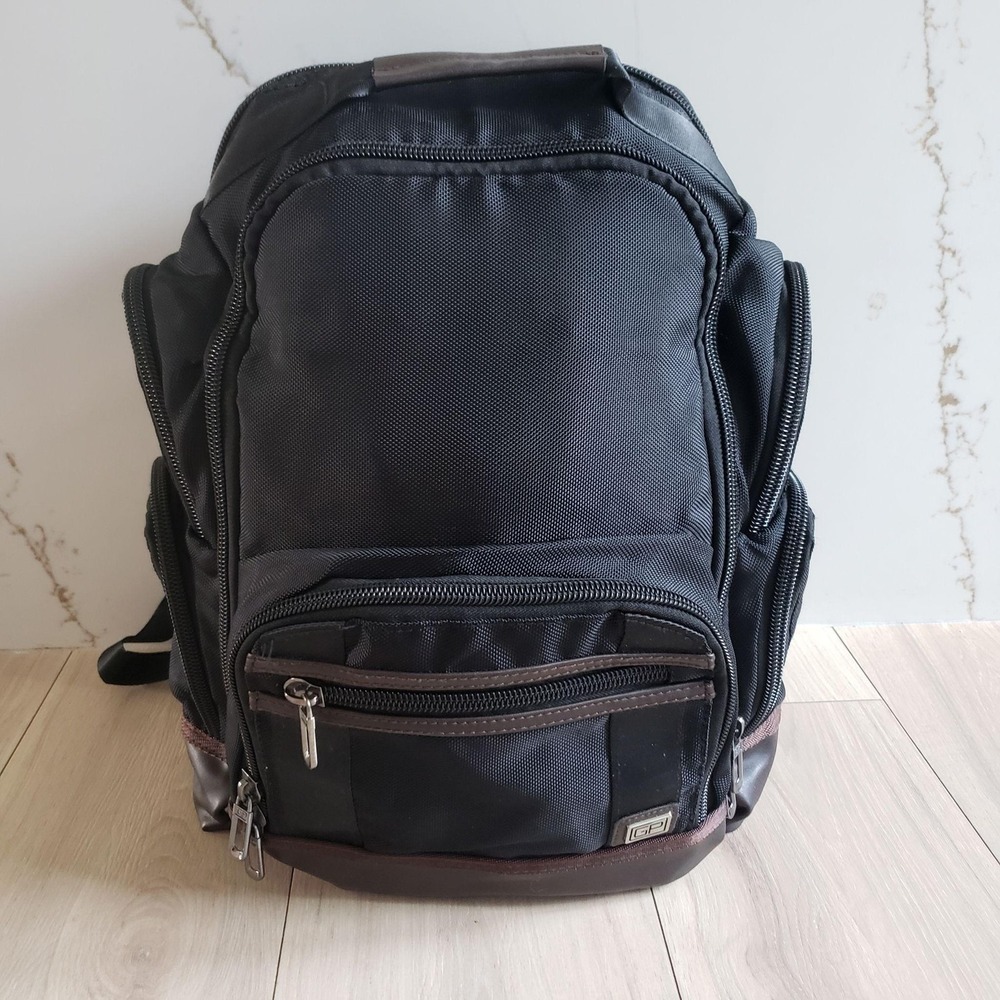 GP Black 18" Nylon Laptop Backpack Bag USB Port RFID Mens Travel Work School